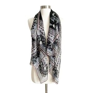 Vince Camuto Scarf Square Wrap Floral Black Neutral Abstract Print Shawl OS NWT